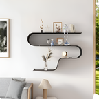 3 Piece Black Metal Floating Wall Shelf Set with Modern Curved Design