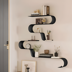 3 Piece Black Metal Floating Wall Shelf Set with Modern Curved Design