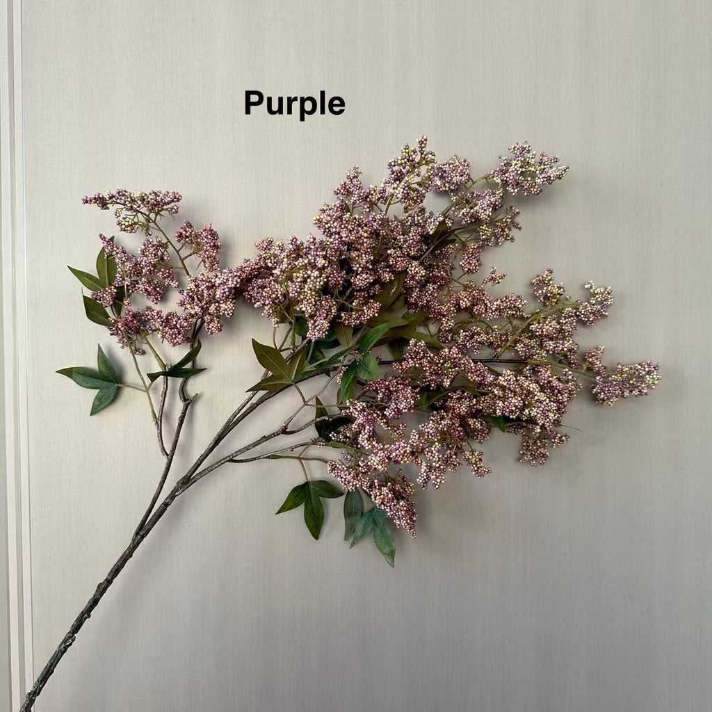 Artificial Purple Berry Stem with Leaves for Tall Vase Arrangements