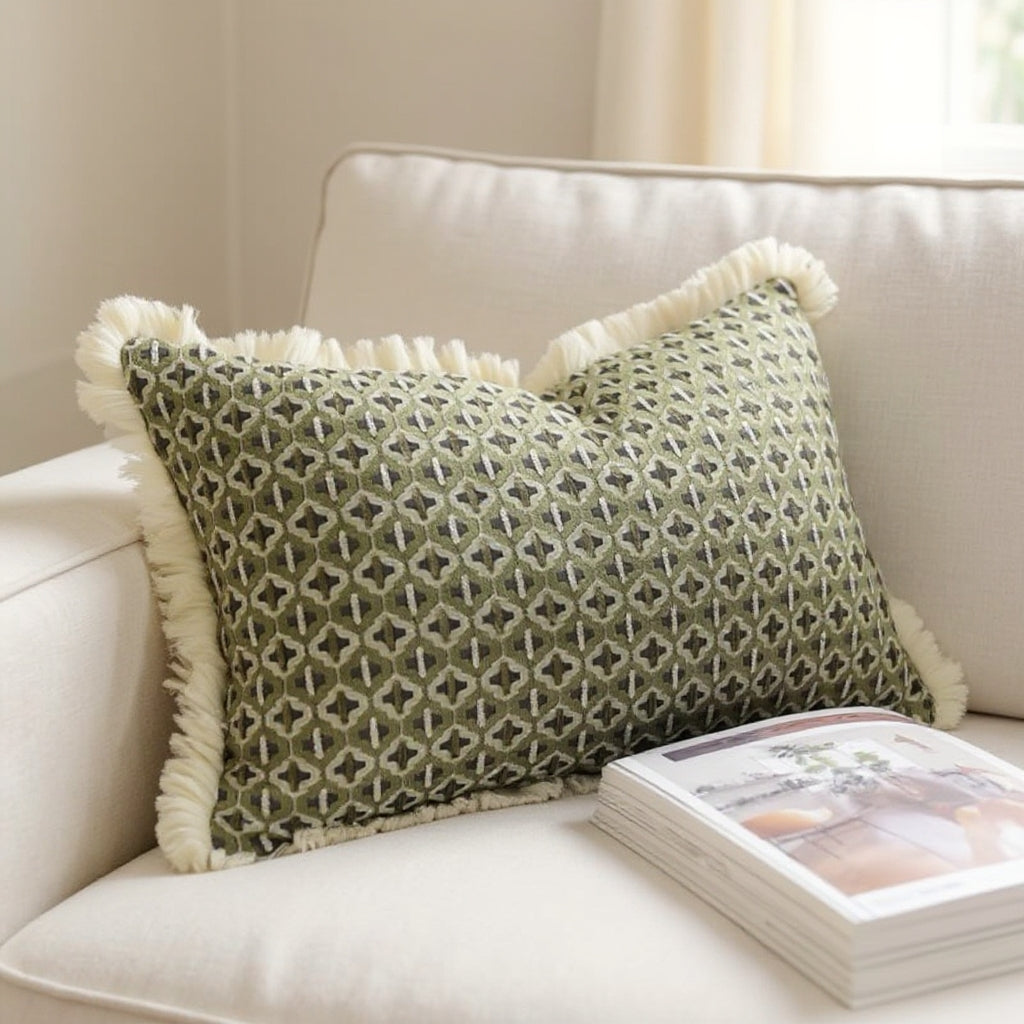 Geometric Cushion Cover with Frill Edge for Sofa and Bed