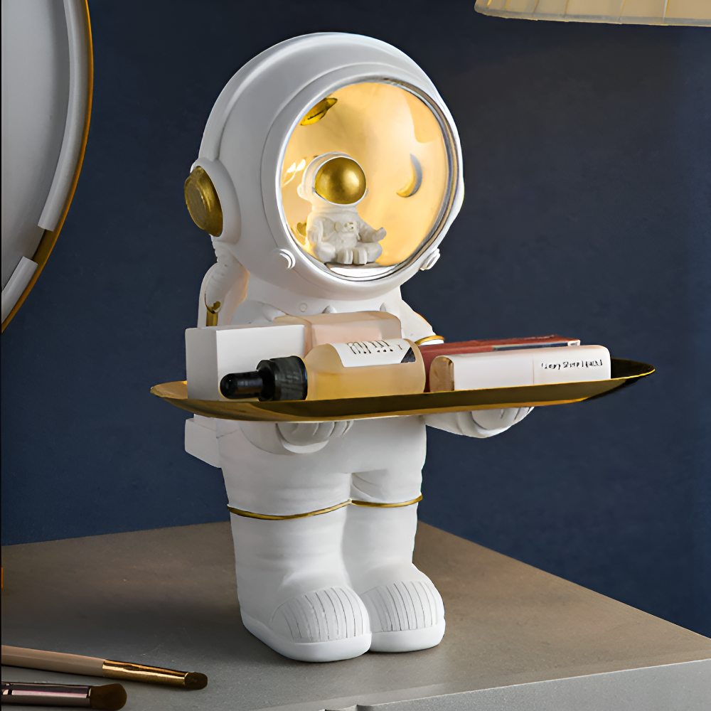 Astronaut Storage Tray with LED Light for Desk Organization