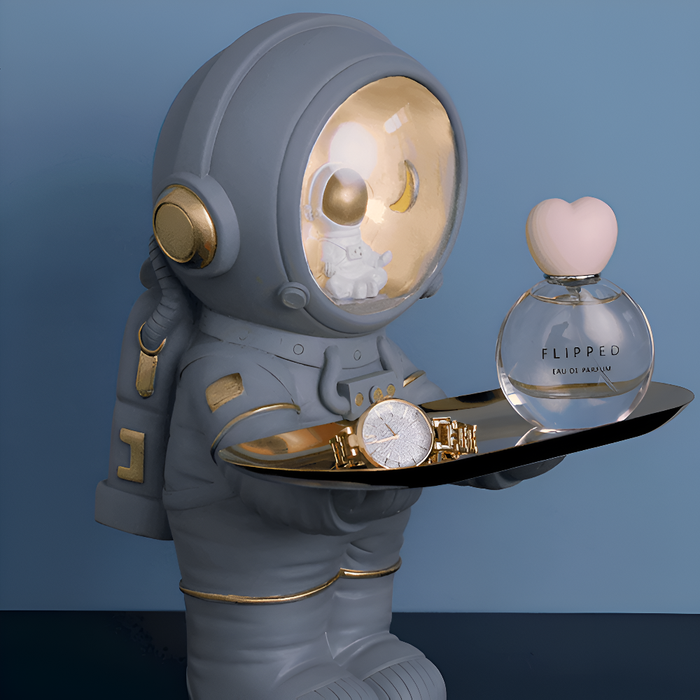 Astronaut Storage Tray with LED Light for Desk Organization