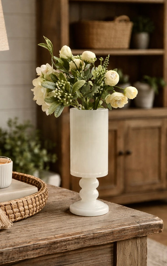 Natural Marble Vase with Pedestal Base and Modern Home Decor
