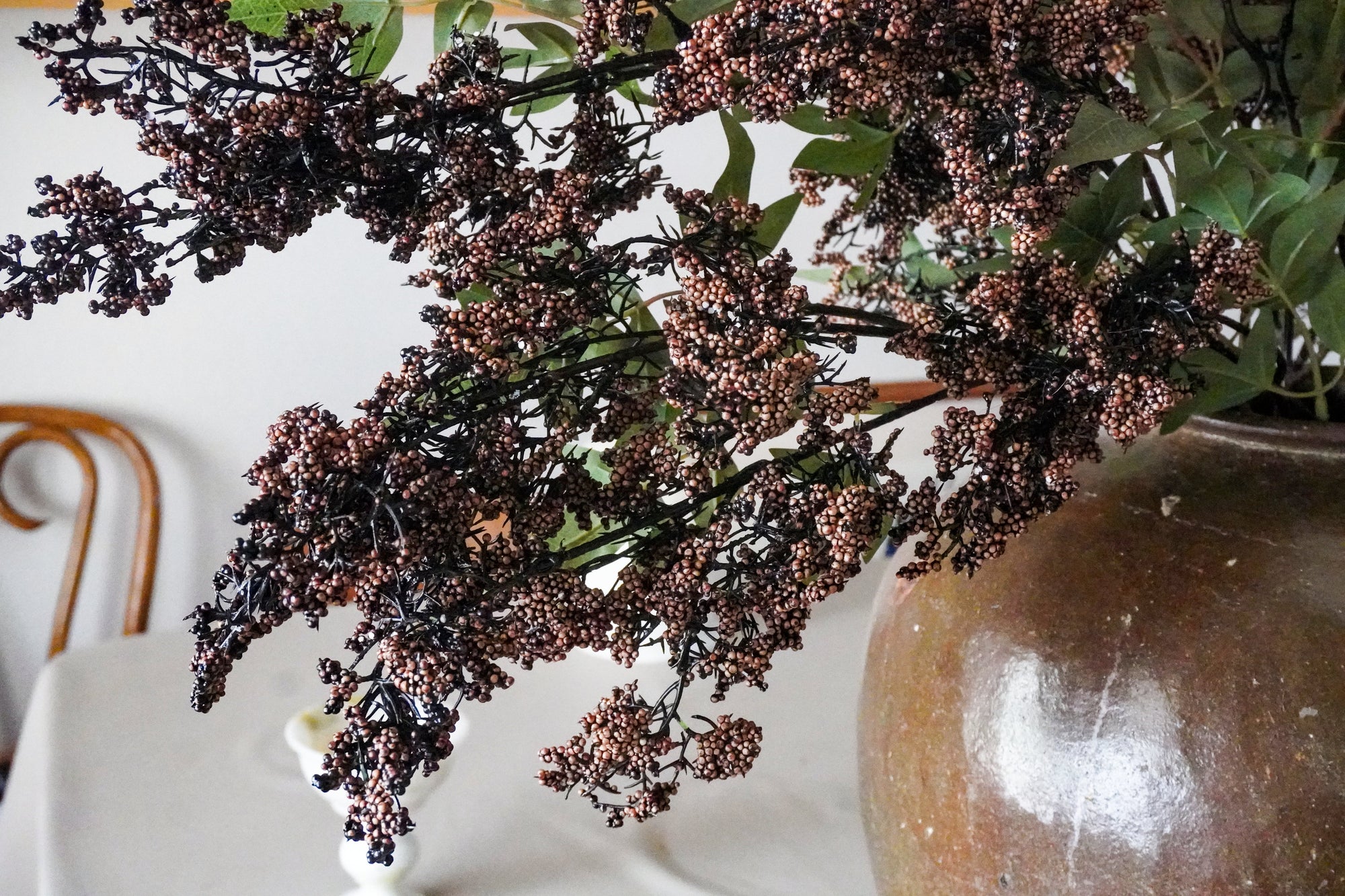 43 Inch Artificial Berry Stem with Leaves for Tall Vase Arrangements
