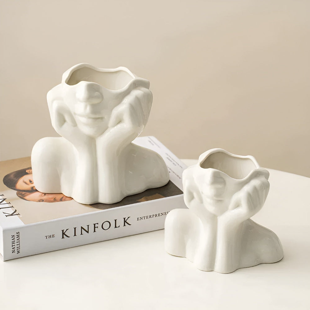 Ceramic Face Vase with Sculptural Design and Modern Artistic