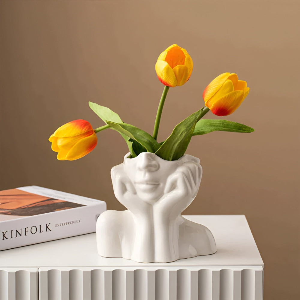 Ceramic Face Vase with Sculptural Design and Modern Artistic