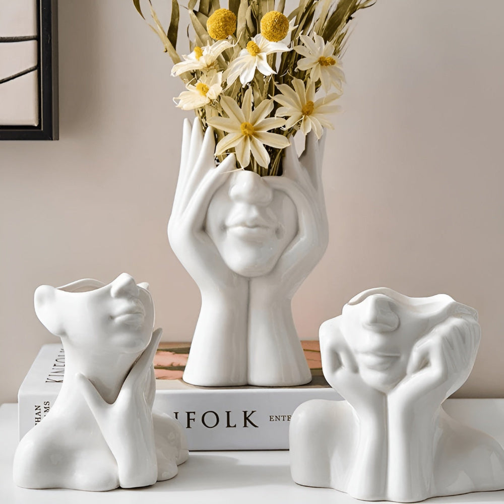 Ceramic Face Vase with Sculptural Design and Modern Artistic