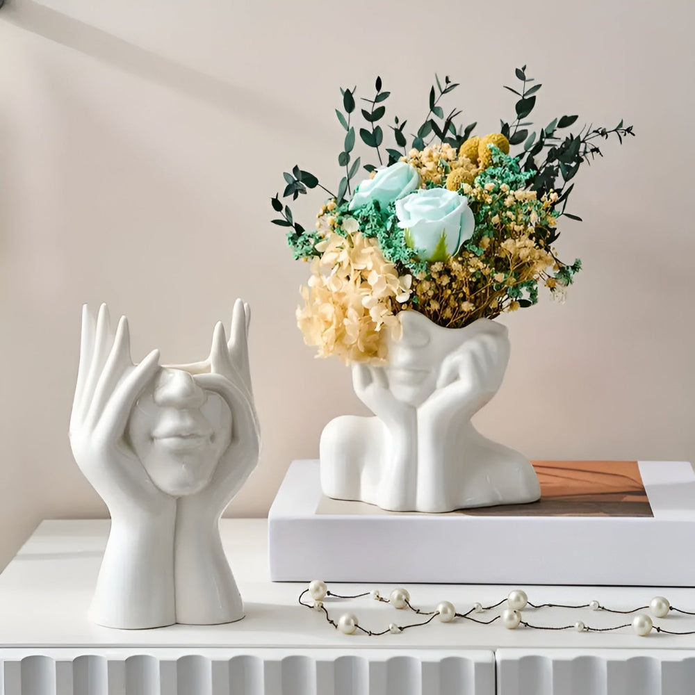 Ceramic Face Vase with Sculptural Design and Modern Artistic
