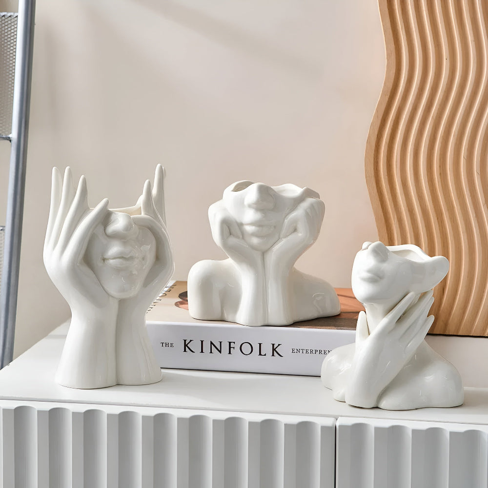 Ceramic Face Vase with Sculptural Design and Modern Artistic