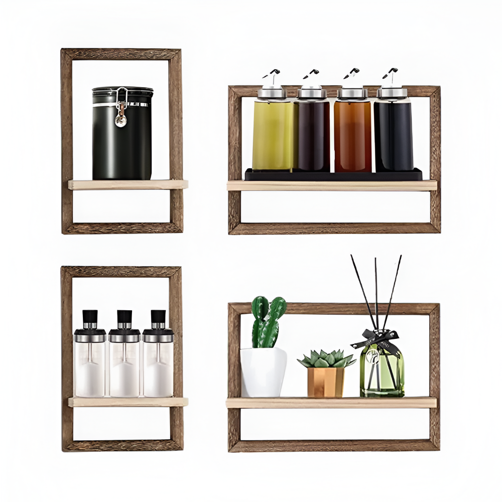 Geometric Wooden Wall Shelf Set with Floating Design
