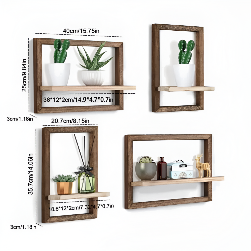 Geometric Wooden Wall Shelf Set with Floating Design