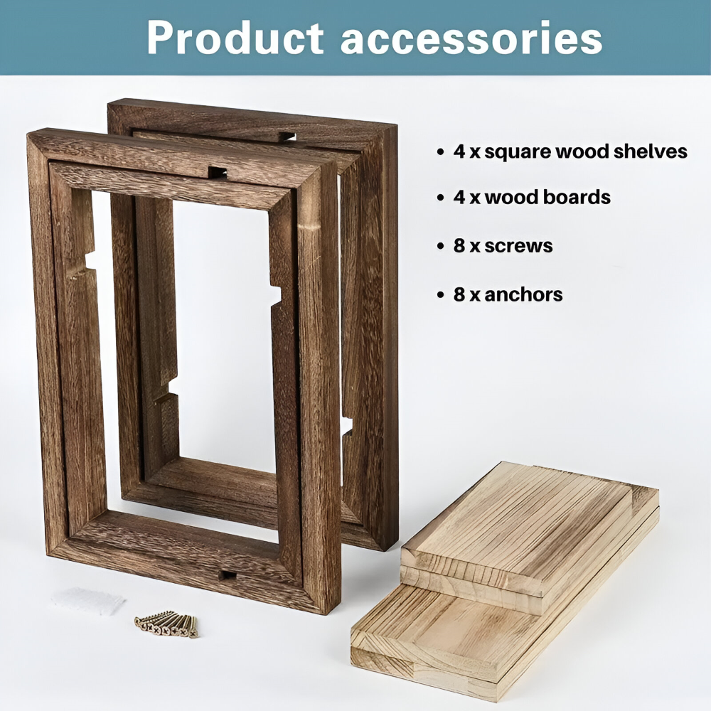 Geometric Wooden Wall Shelf Set with Floating Design