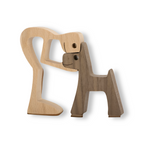 Handcrafted Wooden Dog and Human Sculpture