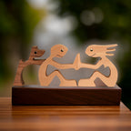 Handcrafted Wooden Dog and Human Sculpture