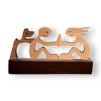 Handcrafted Wooden Dog and Human Sculpture