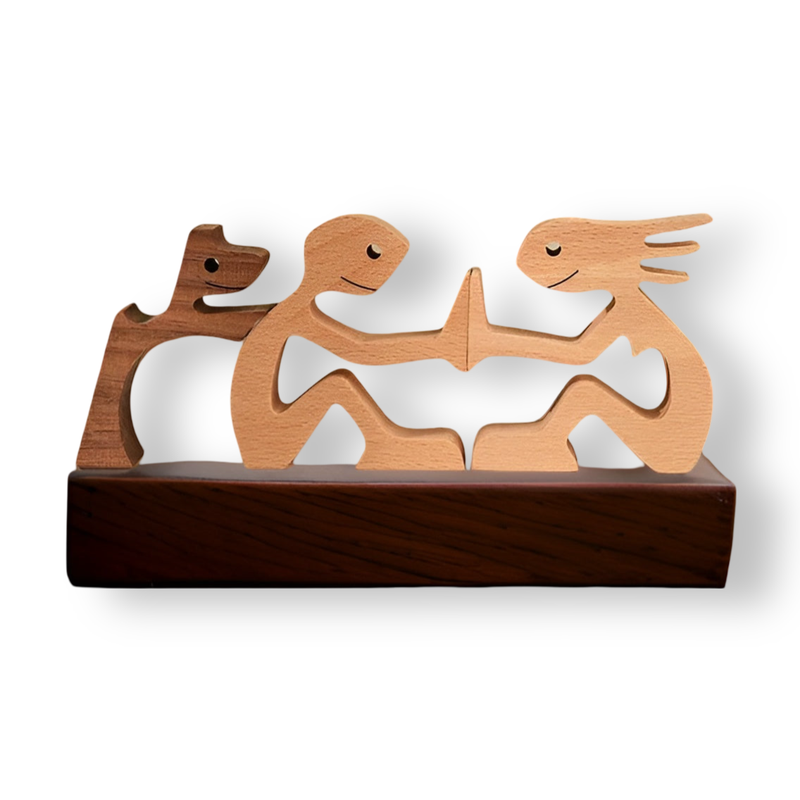 Handcrafted Wooden Dog and Human Sculpture