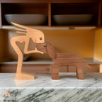 Handcrafted Wooden Dog and Human Sculpture
