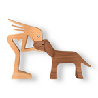 Handcrafted Wooden Dog and Human Sculpture