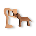 Handcrafted Wooden Dog and Human Sculpture