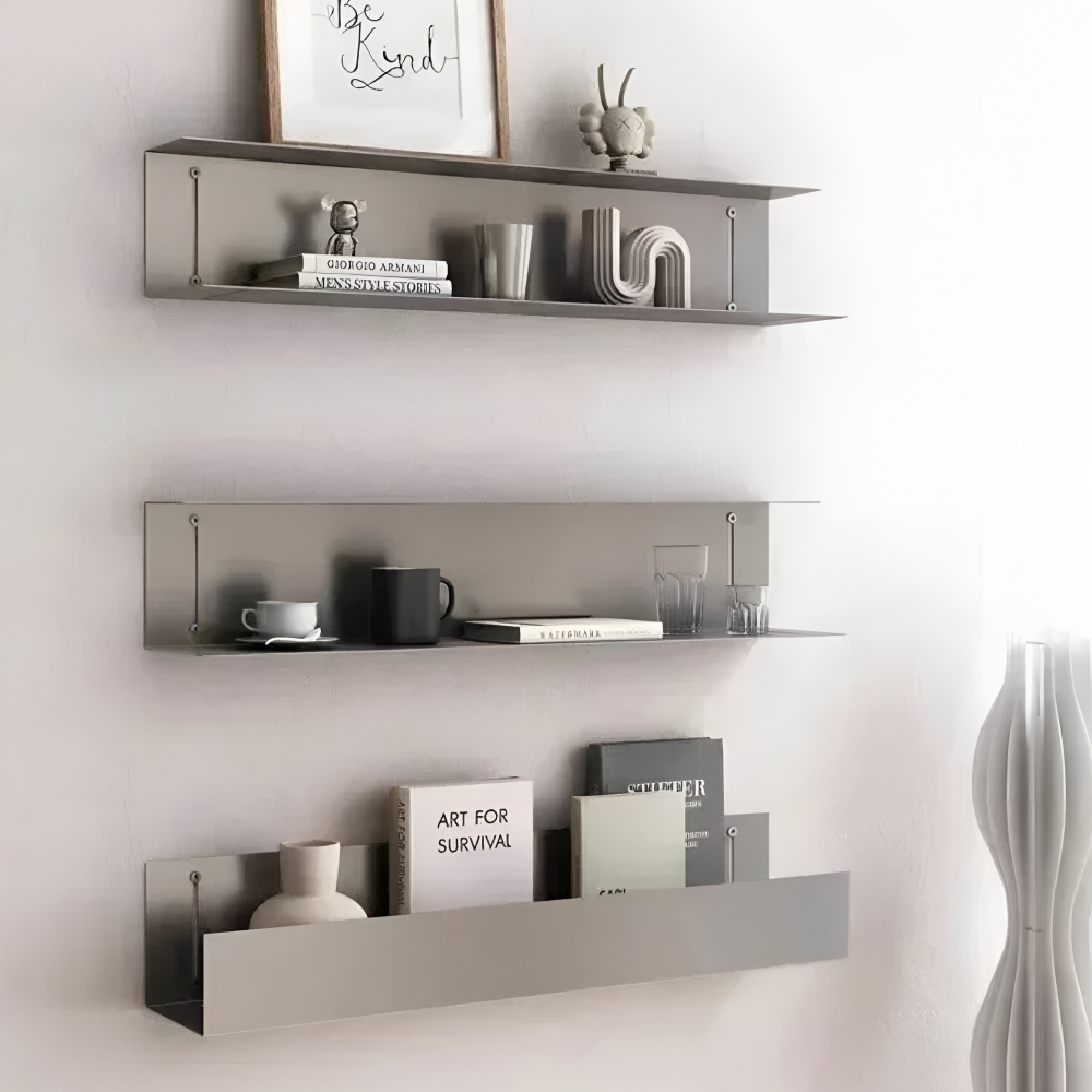 Floating Stainless Steel Wall Shelf Storage and Decor