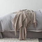 Nordic Knitted Throw Blanket with Fringe for Sofa and Bed