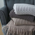 Nordic Knitted Throw Blanket with Fringe for Sofa and Bed