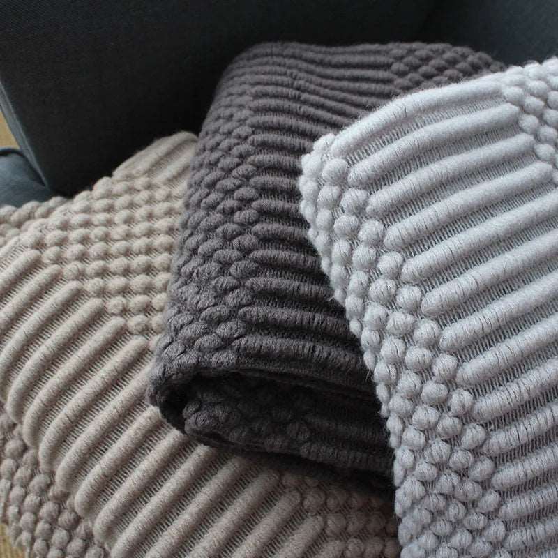 Nordic Knitted Throw Blanket with Fringe for Sofa and Bed