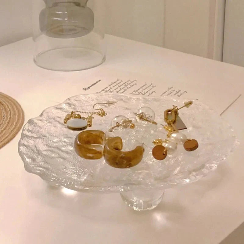 Raised Glass Jewelry Tray with Pedestal Base Decorative Storage