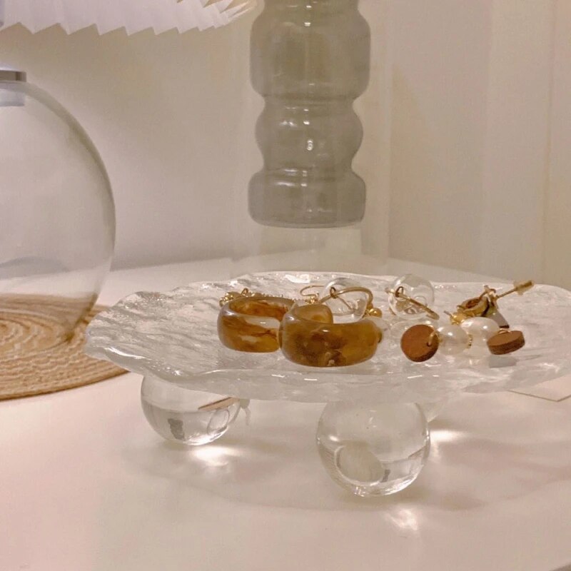 Raised Glass Jewelry Tray with Pedestal Base Decorative Storage