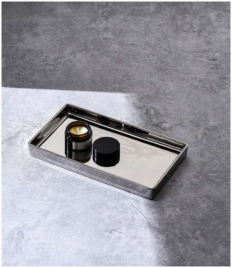 Rectangular Ceramic Tray with Silver Finish