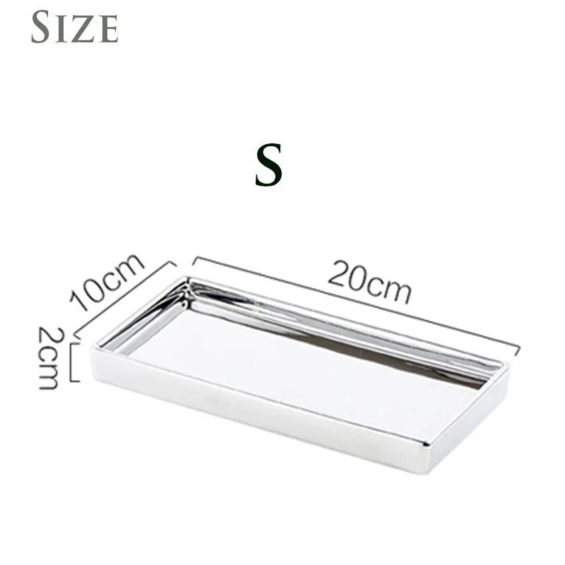 Rectangular Ceramic Tray with Silver Finish