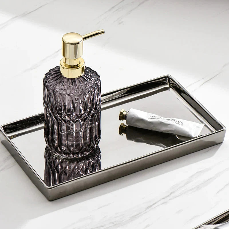 Rectangular Ceramic Tray with Silver Finish