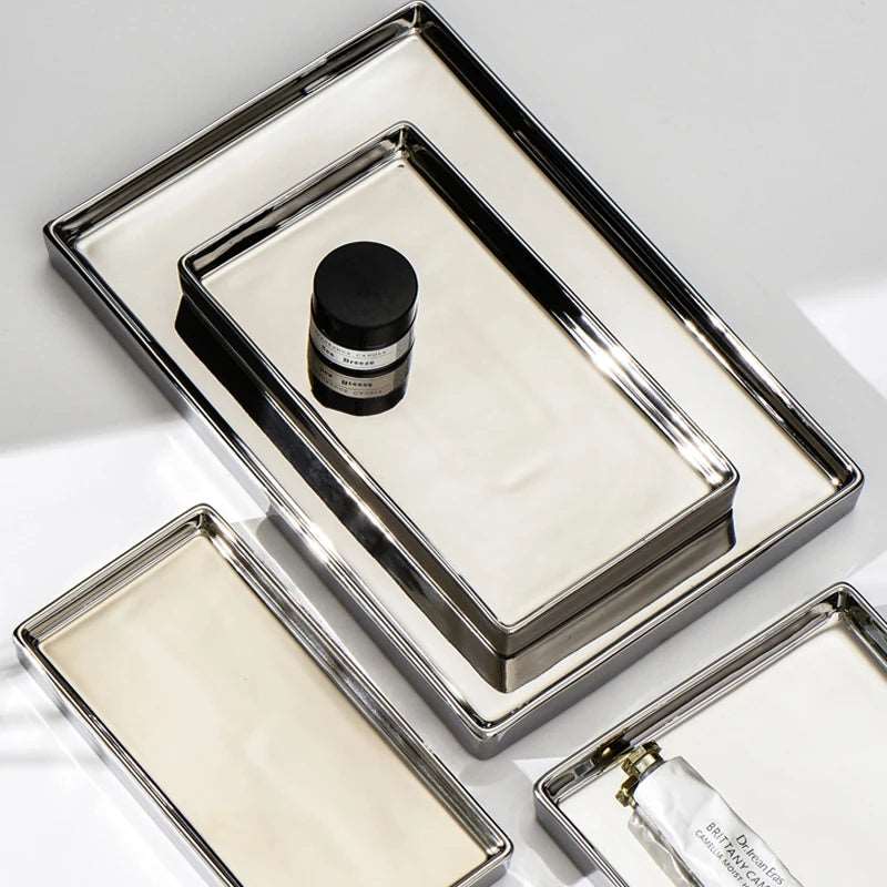 Rectangular Ceramic Tray with Silver Finish
