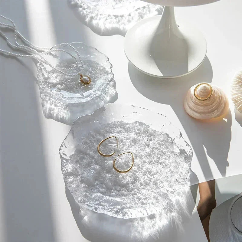 Irregular Glass Jewelry Tray for Rings and Earrings Display