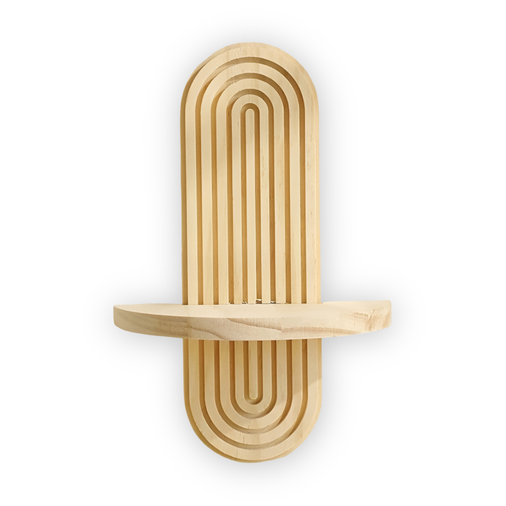 Geometric Wooden Wall Shelf with Arch Design for Floating Storage