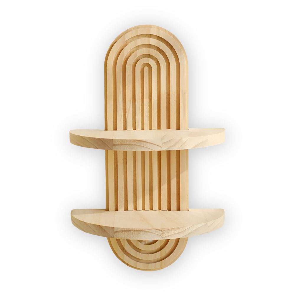 Geometric Wooden Wall Shelf with Arch Design for Floating Storage