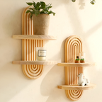 Geometric Wooden Wall Shelf with Arch Design for Floating Storage