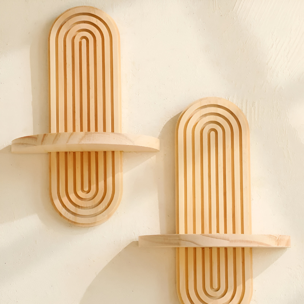 Geometric Wooden Wall Shelf with Arch Design for Floating Storage