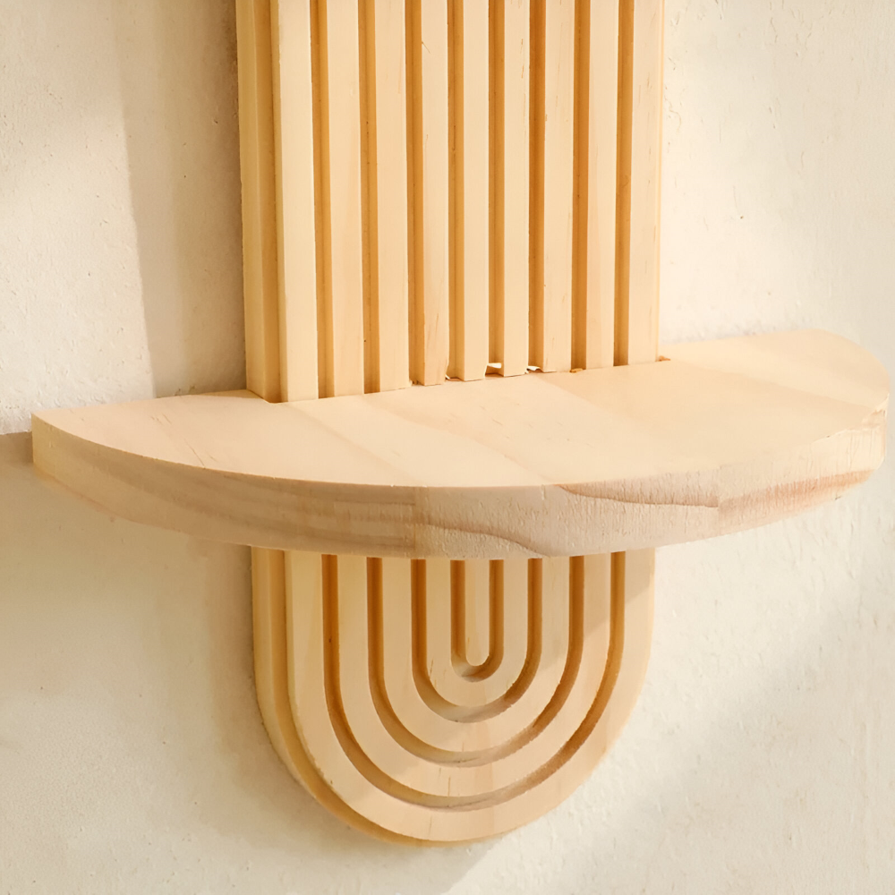 Geometric Wooden Wall Shelf with Arch Design for Floating Storage