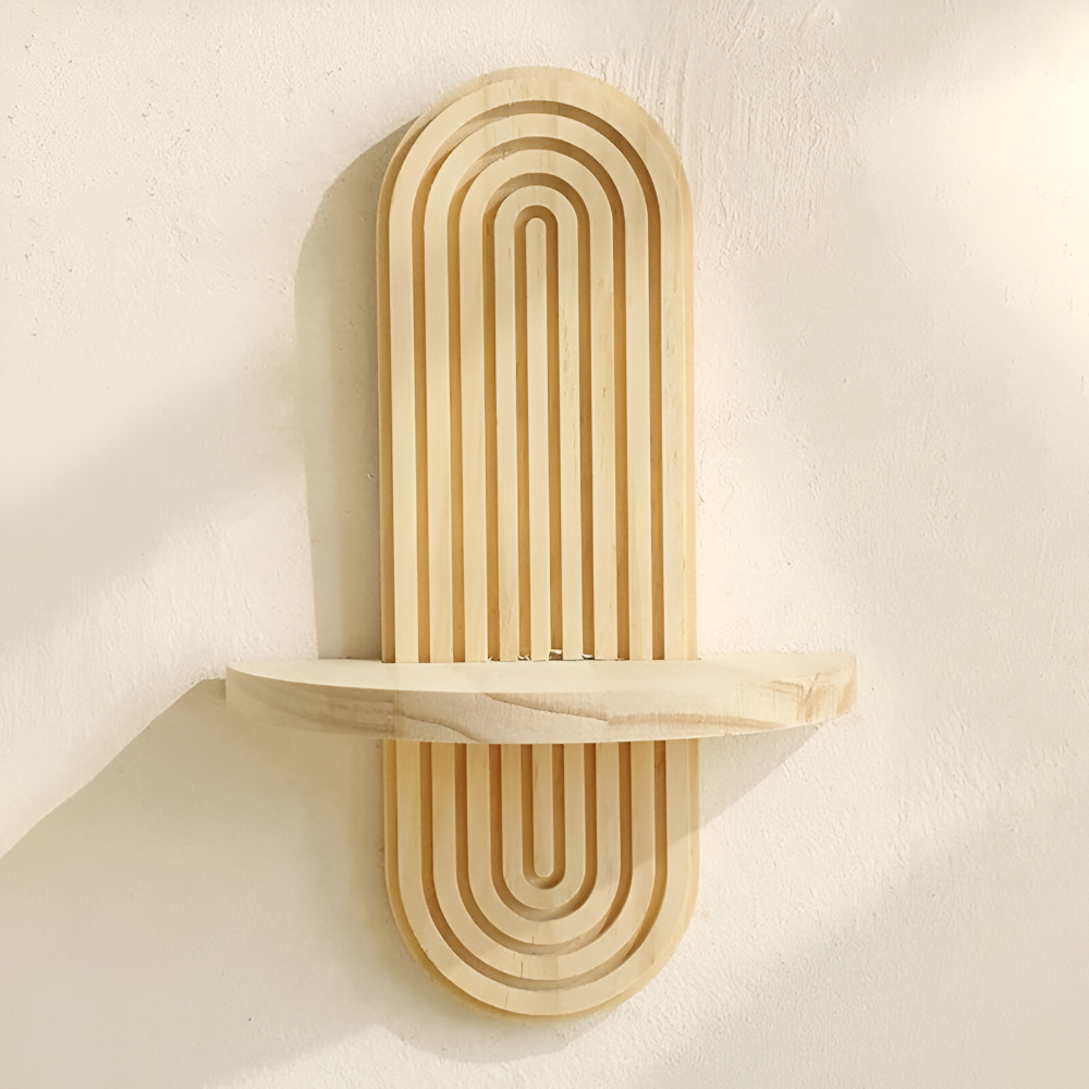 Geometric Wooden Wall Shelf with Arch Design for Floating Storage