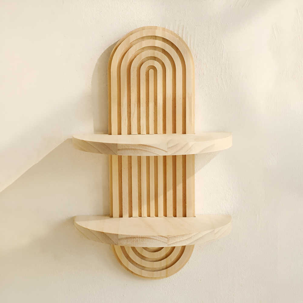 Geometric Wooden Wall Shelf with Arch Design for Floating Storage