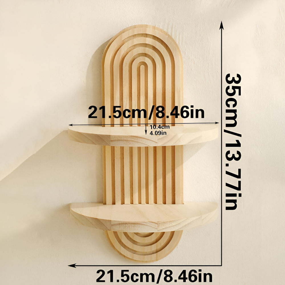 Geometric Wooden Wall Shelf with Arch Design for Floating Storage