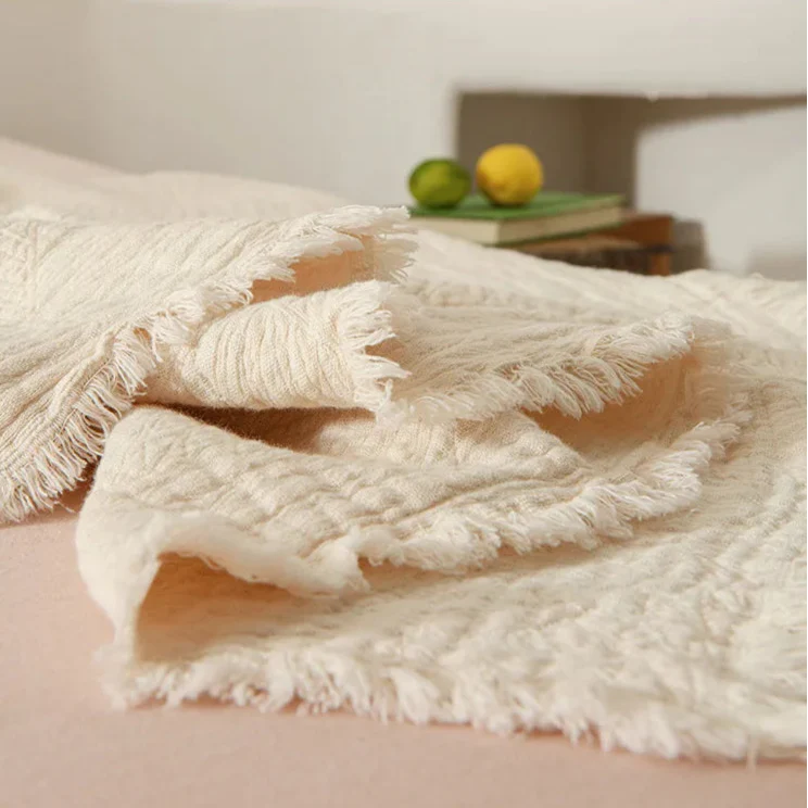 Muslin Cotton Throw Blanket with Tassels Lightweight Fabric