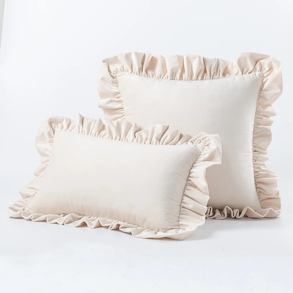 Velvet Cushion Cover with Ruffle Edge Square Pillows