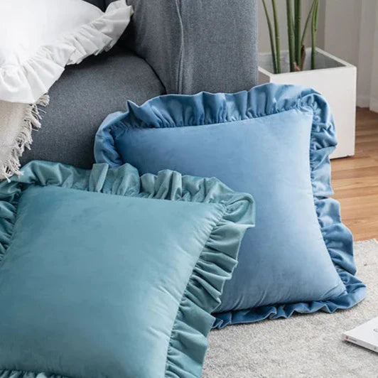 Velvet Cushion Cover with Ruffle Edge Square Pillows