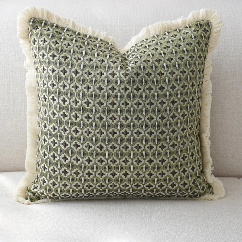 Geometric Cushion Cover with Frill Edge for Sofa and Bed