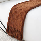 Large Knitted Jacquard Throw Blanket with Fringe