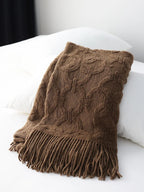 Large Knitted Jacquard Throw Blanket with Fringe