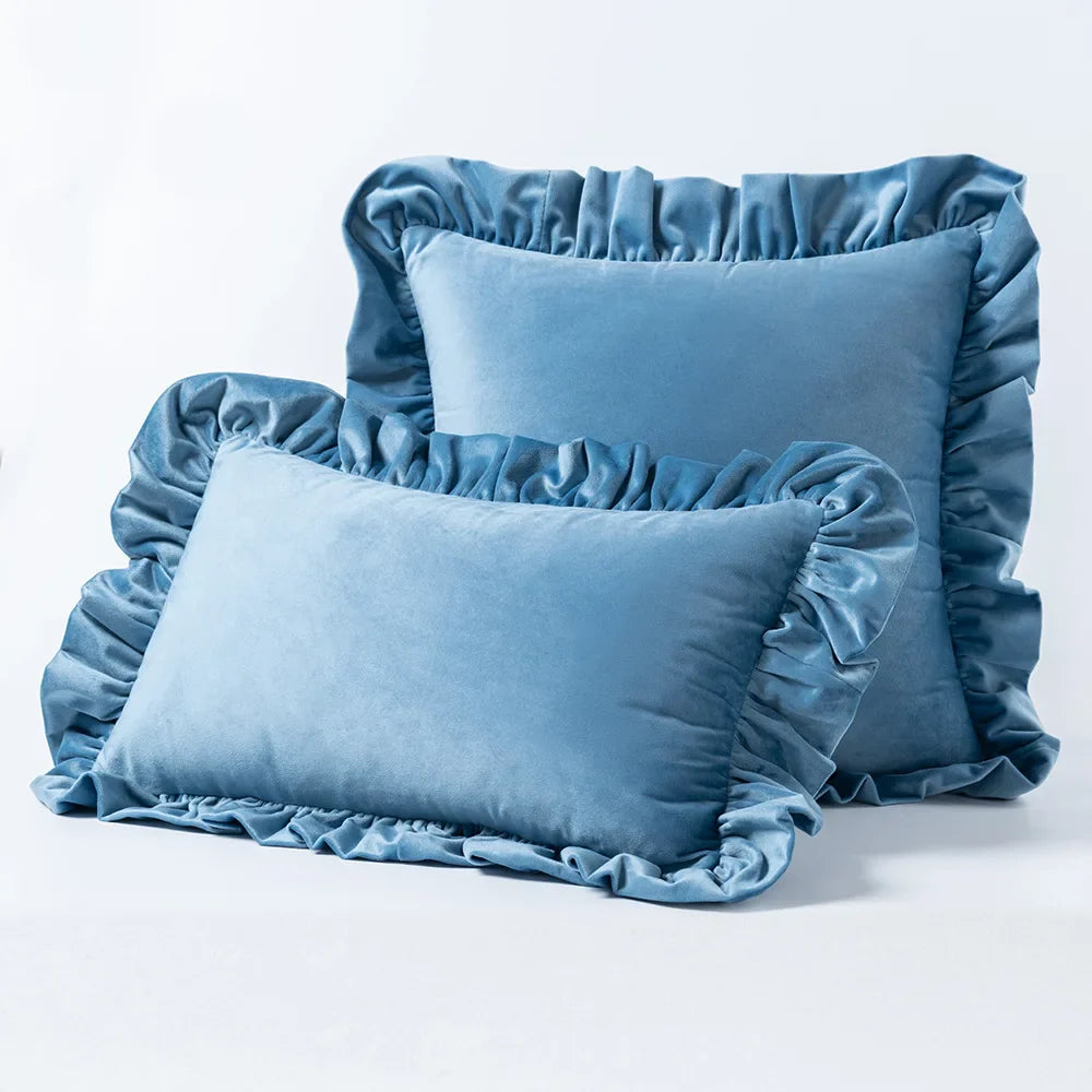 Velvet Cushion Cover with Ruffle Edge Square Pillows