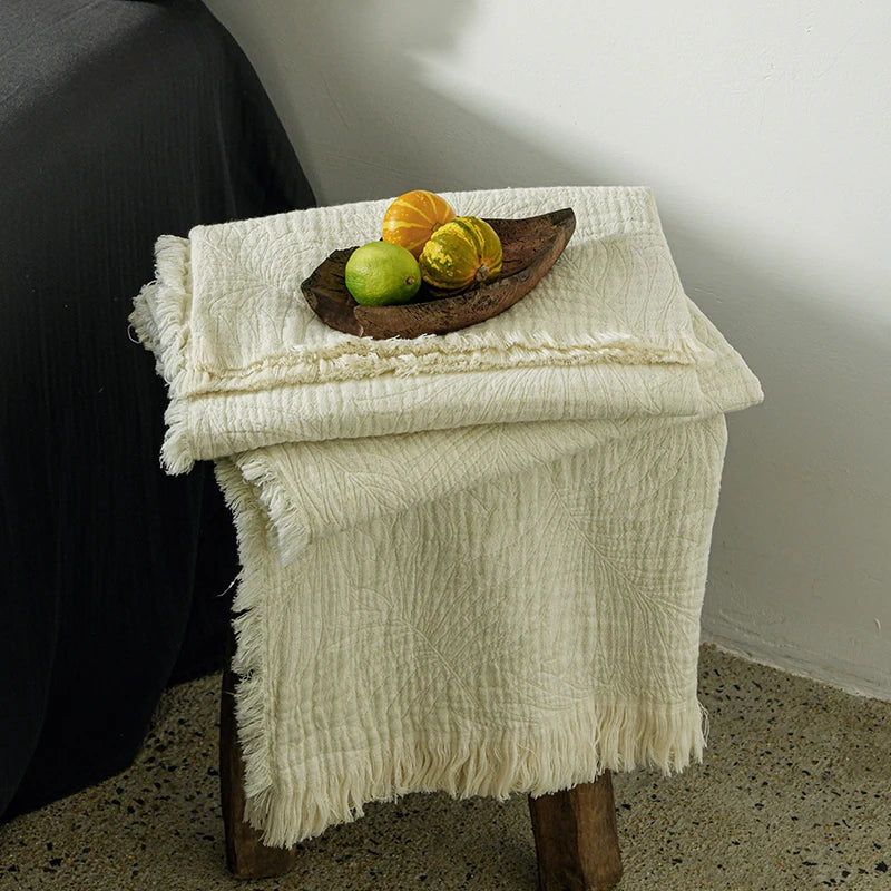 Muslin Cotton Throw Blanket with Tassels Lightweight Fabric